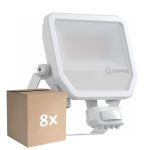 Fordelspakning 8x Ledvance LED Flomlys Aluminium Hvit 41W 5500lm 100D - 830 Varm Hvit | IP65 - Bevegelses- Og Lyssensor - Symmetrisk